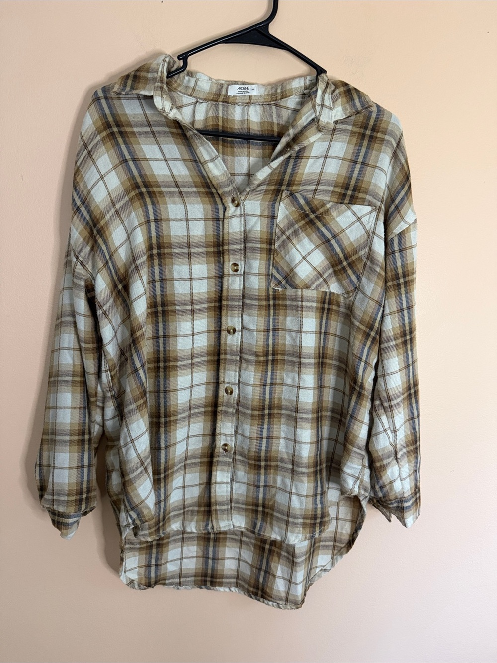 Ardene Tan & White Plaid Button-Down Shirt